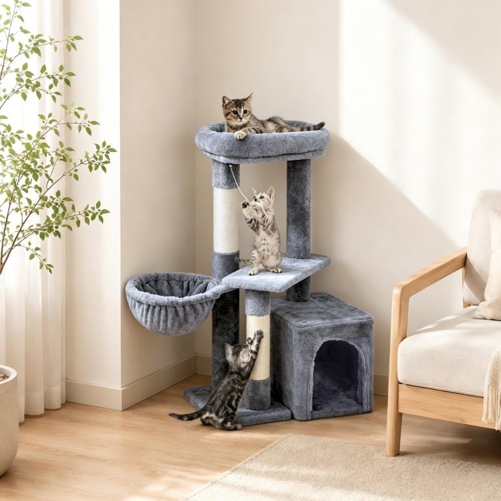 Yaheetech Krabpaal voor Katten - 87 cm - Hangmat - Kattenhuis - Naturel