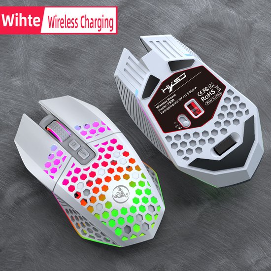 HXSJ T500 - Draadloze Gaming Muis - Ultra licht - RGB Verlichting - Licht wit