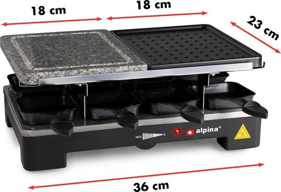 alpina Gourmetstel Bakplaat - 8 Personen - Incl. Spatels en Raclettepannetjes