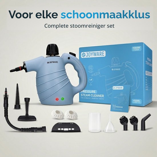 Joyware® 13-in-1 Stoomreiniger S1 – Krachtige Handstoomreiniger – Tapijtreiniger & Vlekkenreiniger voor Bank, Badkamer & Bekleding – Steam Cleaner – 1050W – 450ML
