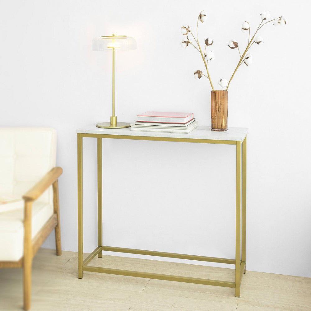 SoBuy Consoletafel - Wit Tafelblad - Gouden Frame - 80x75x30 cm  - FSB29-G