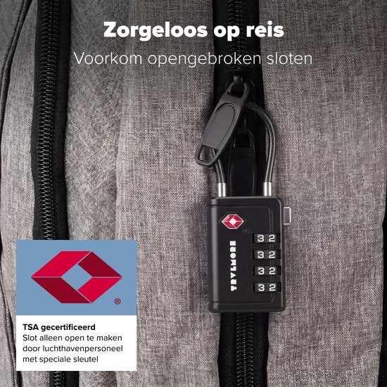 TRVLMORE Kofferslot met Kabel - TSA Gecertificeerd - Alarmfunctie - 4-Cijferig - 2 Stuks - Zwart