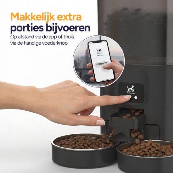 Viervoeter Feed Dual - Automatische Voerbak 7L - Kat en Hond - Voerautomaat met App & Audio - Zwart
