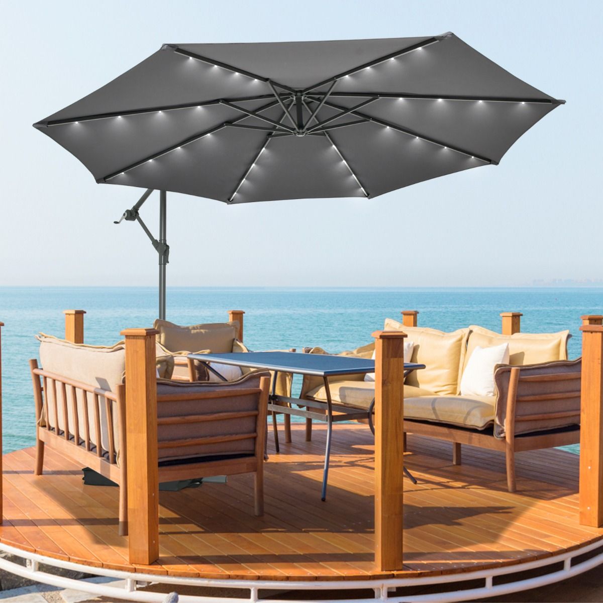 Coast Tuinparasol met LED-verlichting - 3 meter - Kantelbaar - Inclusief zandzakken - Donkerblauw