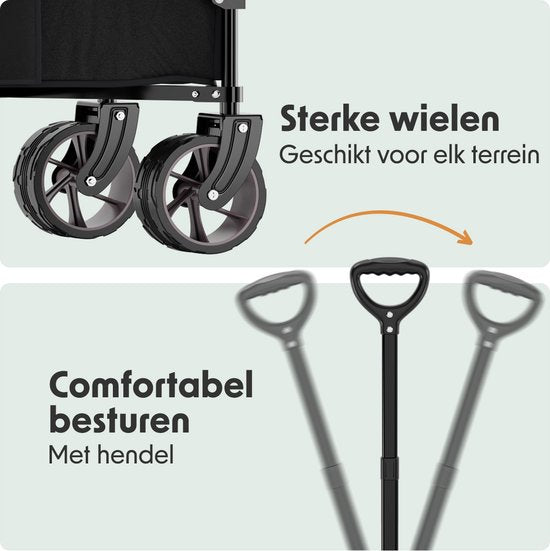 LifeGoods Bolderkar - XXL - Opvouwbaar - 300L - 150KG Draagkracht - Zwart