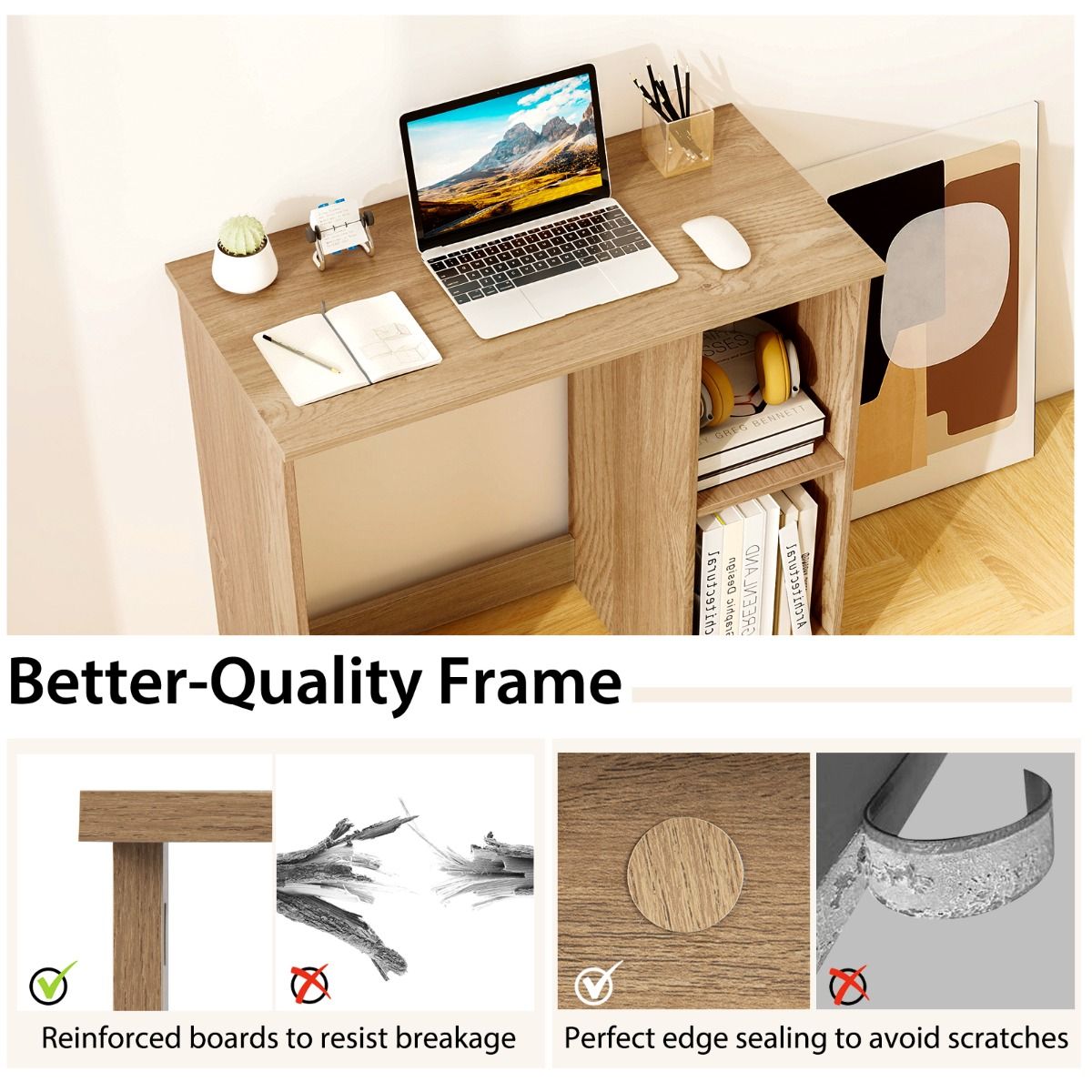 Coast Bureau met 2 opbergvakken - compact - stabiel - naturel - 80 x 40 x 74 cm
