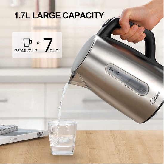 Midea Waterkoker MK-17S30B2-E5 - 6 kooktemperaturen - 1.7L - RVS