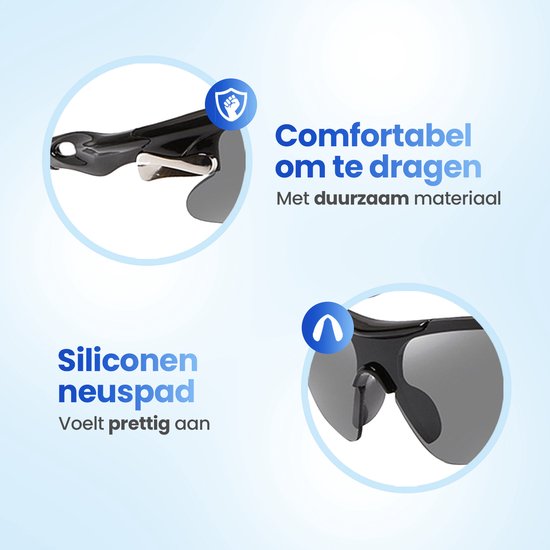 Garpex® Fietsbril - Sportbril - Zonnebril Heren - Wielrennen - Motor - Zwart Frame met Blauwe Lens