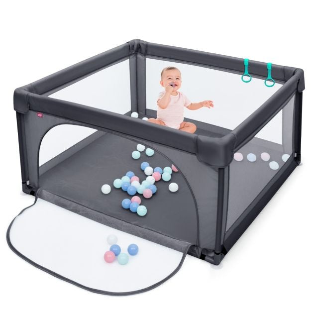 Coast Babybox met 50 Speelballen - Ademend Gaas - 120 x 120 cm - Donkergrijs