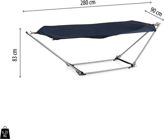 Campart Hangmat met Standaard BE-0640 - Opvouwbaar en lichtgewicht - Stalen Frame - Draagvermogen 150 kilo - inclusief Opbergtas - Blauw