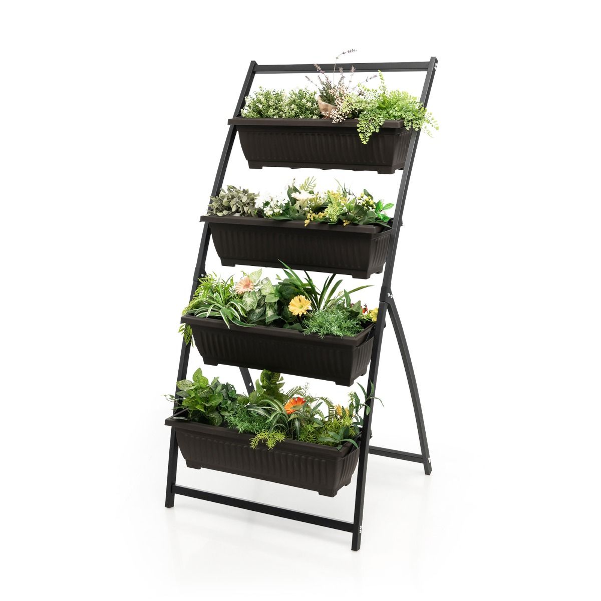 Coast Verticaal Bloembed - 4 lagen - Verhoogd met afneembare bakken - Zwart en bruin - 76 x 70,5 x 160 cm