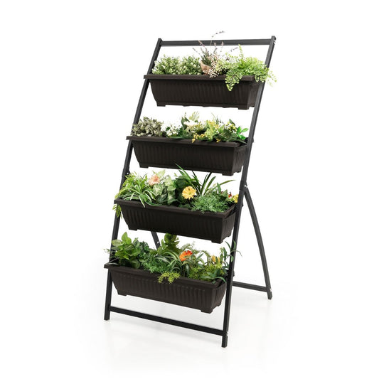 Coast Verticaal Bloembed - 4 lagen - Verhoogd met afneembare bakken - Zwart en bruin - 76 x 70,5 x 160 cm