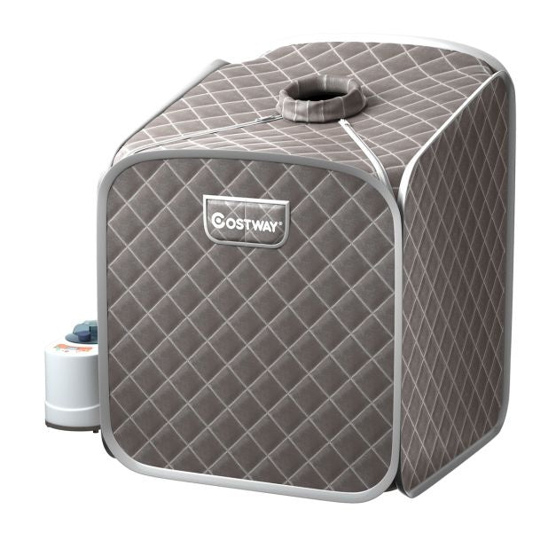 Coast 2L mini stoomsauna met 9 tempratuurniveaus - Thuissauna - Warmtecabine - 85 × 84 × 106 cm - Grijs - Zwart - Bruin