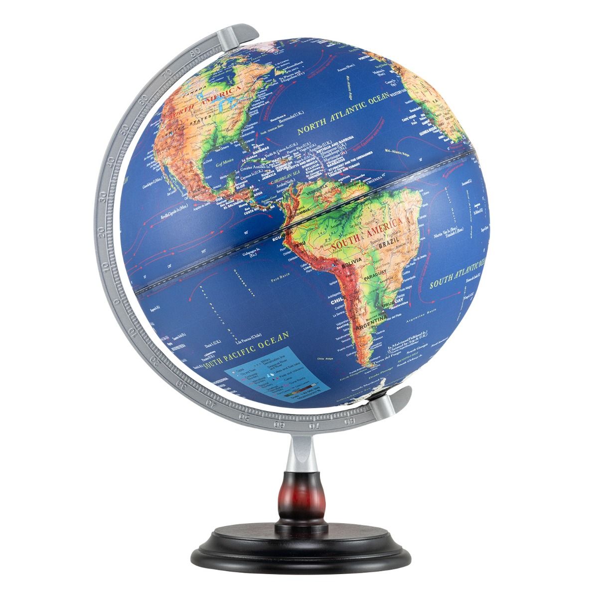 Coast Verlichte Wereldbol - 360° draaibaar - Houten voet - Marineblauw - 32 x 32 x 45 cm