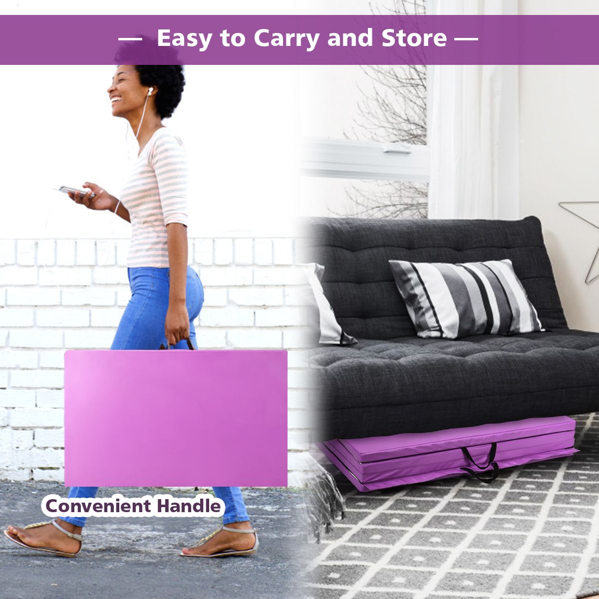 Coast Opvouwbare Fitnessmat - gymnastiekmat met handgrepen - klittenbandsluiting - paars 240 x 116 x 5 cm