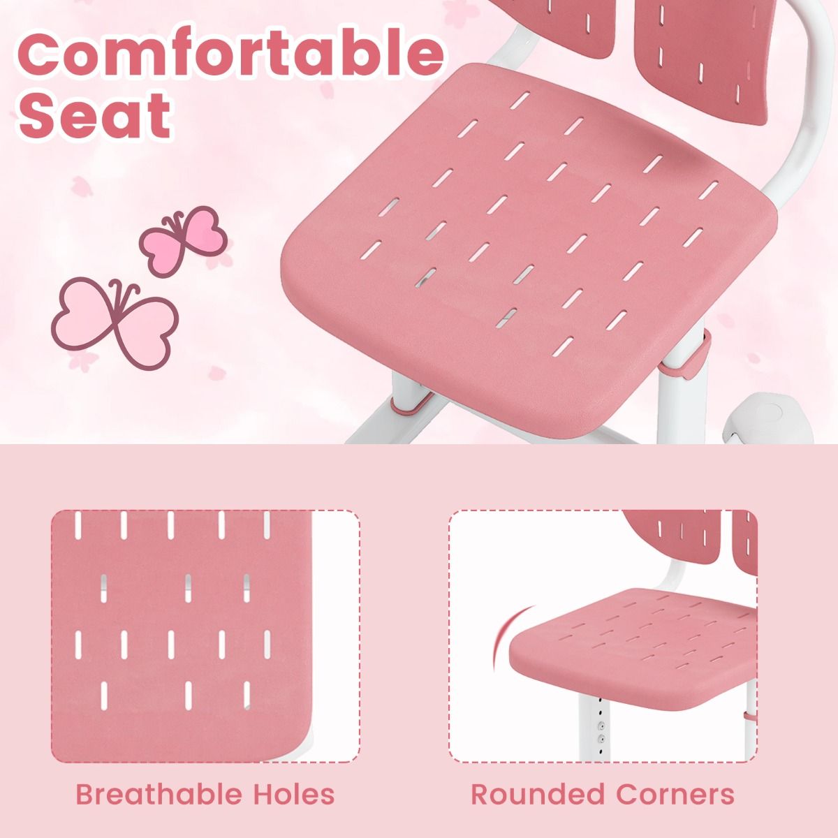 Coast Verstelbare Kinderstoel - Dubbele rugsteun - Ergonomisch - Roze
