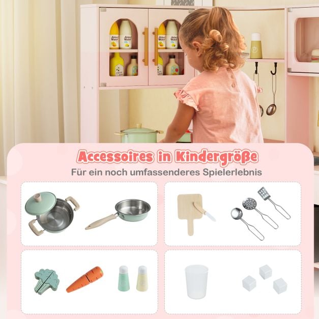 Coast Speelkeuken Hoekmodel 100 × 75,5–92 × 101 cm – Roze – Houten Kinderkeuken met Licht, Geluid en Uitschuifbaar Werkblad