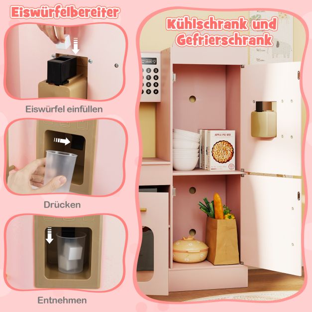 Coast Speelkeuken Hoekmodel 100 × 75,5–92 × 101 cm – Roze – Houten Kinderkeuken met Licht, Geluid en Uitschuifbaar Werkblad