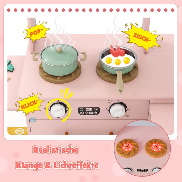 Coast Speelkeuken Hoekmodel 100 × 75,5–92 × 101 cm – Roze – Houten Kinderkeuken met Licht, Geluid en Uitschuifbaar Werkblad