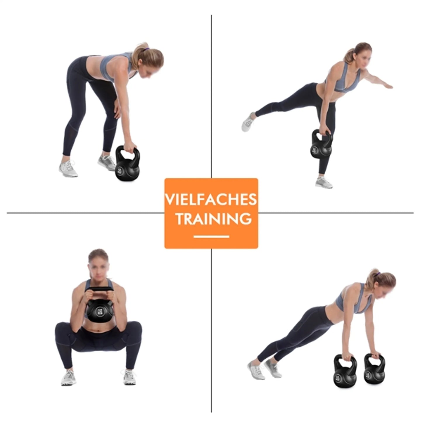 Yaheetech Kettlebell 12 kg – 26 x 22 x 30 cm – Voorzien Van Harde Kunststof Behuizing En Afgeronde Randen En Platte Basis – Voor Krachttraining En Thuisgebruik – Zwart Kunststof En Beton