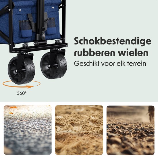 LifeGoods Bolderkar - Opvouwbaar - Tot 120KG - 90L - Wasbaar Polyester - 120x80cm - Blauw