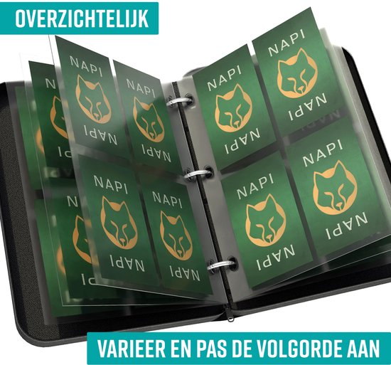 NAPI Verzamelmap voor 400 Kaarten - Binder Map voor Kaarten - 4 Pocket - Kunstleer - Premium Card Binder met Ritssluiting - 50 Pagina's - A5 Formaat - Rood/Wit