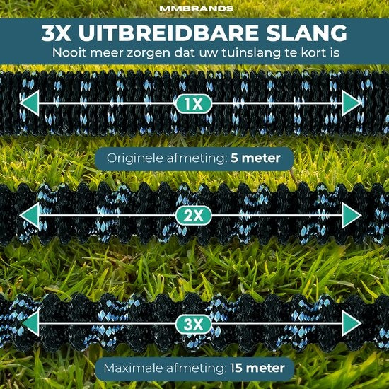 MM Brands Flexibele Tuinslang tot 15m - 10 sproeistanden - Zwart en Blauw