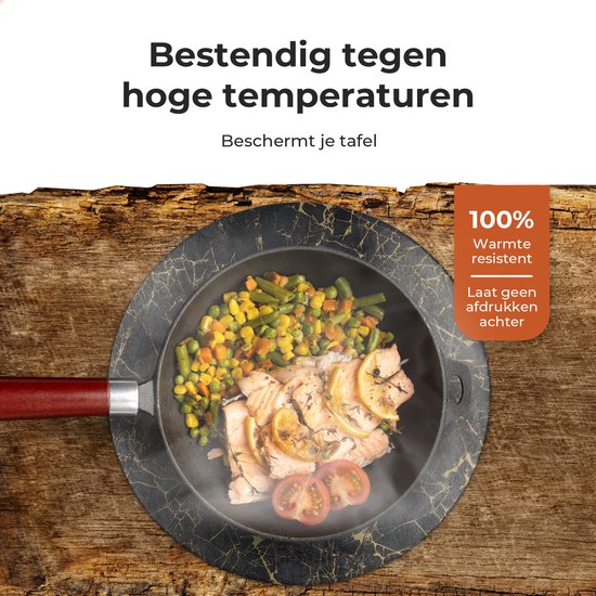 Castagnola Lederlook Placemats - Ronde Placemats - Antislip Placemat van Kunstleer - Waterafstotende Onderlegger - Onderzetter - 6 Stuks - Diameter 38 cm - Zwart/Goud