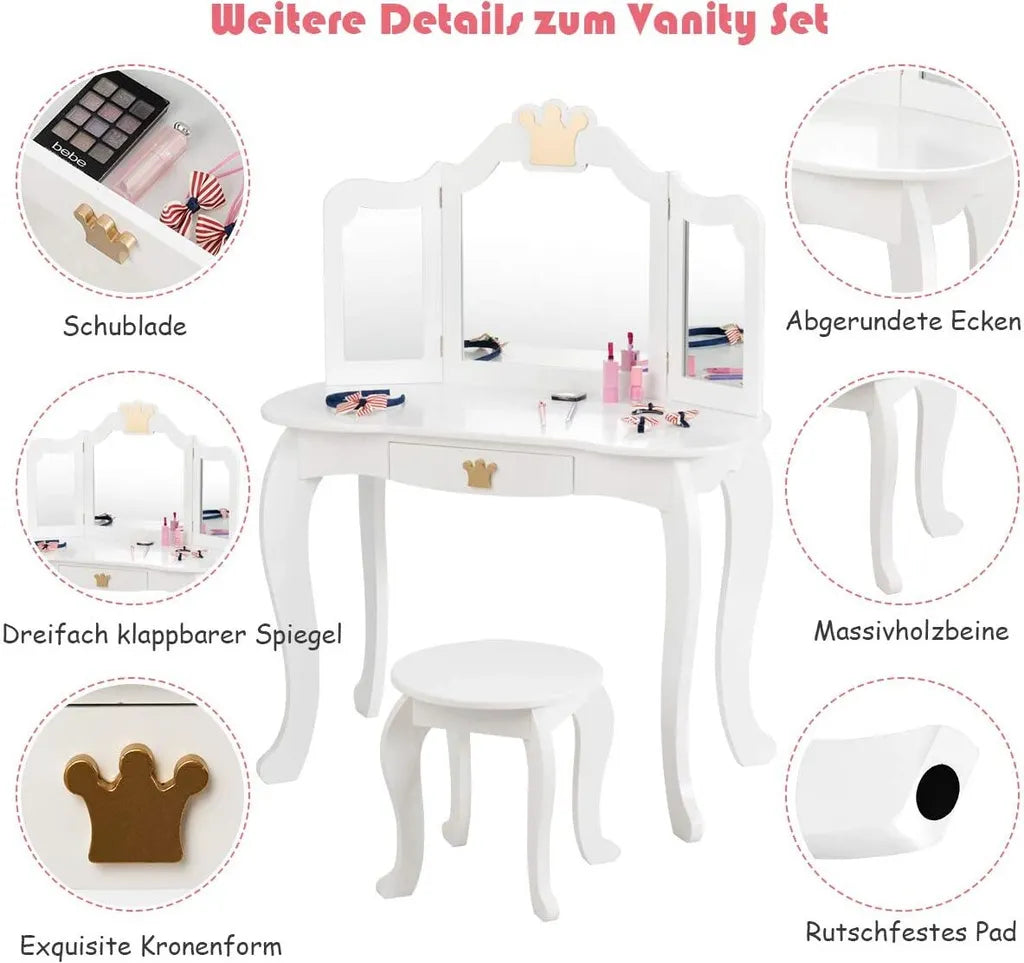 Coast 2 in 1 kapseltafel set kinderen kleedtafel meisje friery tafel houten spiegel tafel wit 80x42x105cm