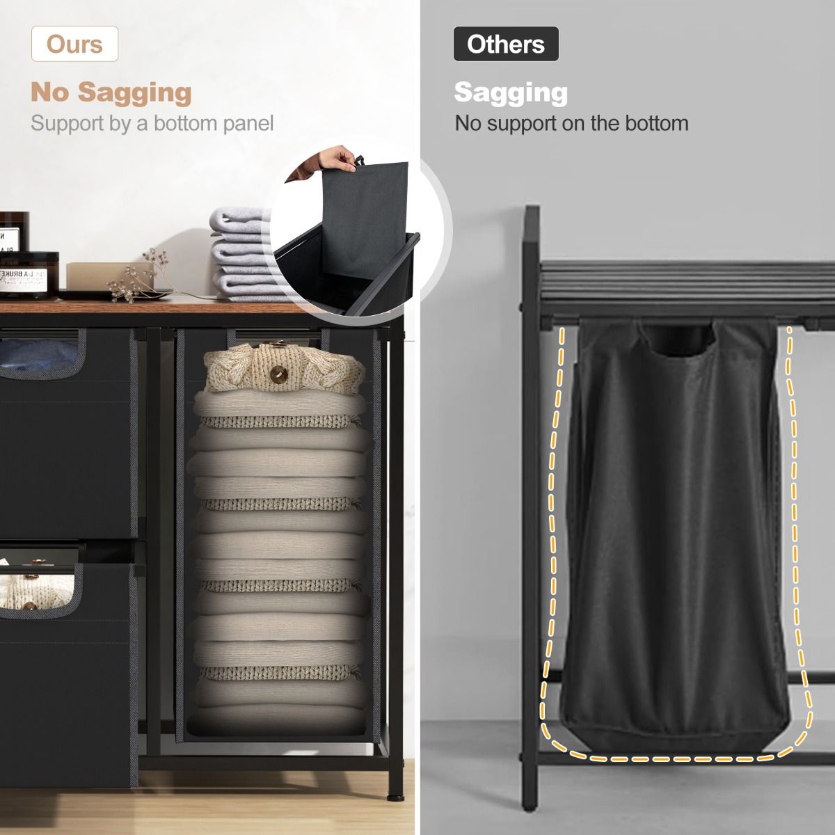 Coast Wasmand met Plank - 3 uitneembare waszakken - metalen frame - zwart en rustiek bruin
