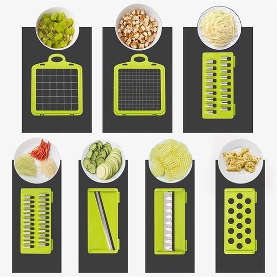 Groentesnijder - Slicer dicer - Groentehakker - Mandoline - groentesnijder - Incl. 7 mesjes - incl Schilmes - kaasrasp - incl eierscheider - allessnijder-