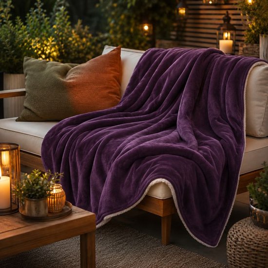 Ceruzo Sherpa Fleece Deken 150x200 cm - Pruim Paars - Zachte Plaid - Wasbaar 30°C