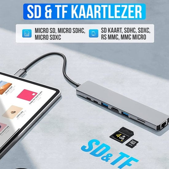 Strex 8 in 1 USB C Hub - Docking Station - USB Splitter - 4K HDMI - USB A - USB C - Ethernet - Micro SD - Geschikt voor Laptop, Macbook, Windows