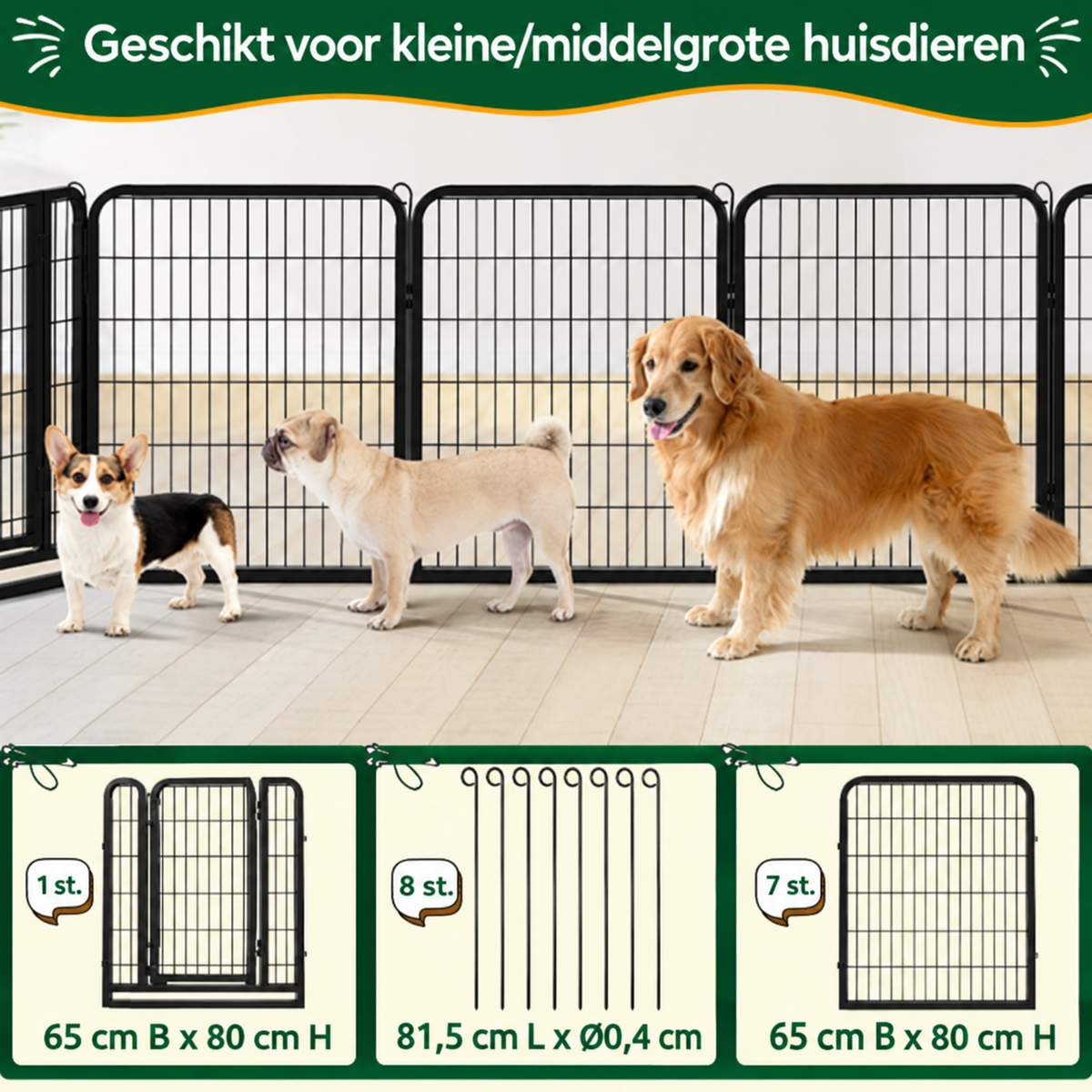 Yaheetech Puppy Speelbox 8-Delig - Zwart - 200 x 68 x 80 cm - Opvouwbaar
