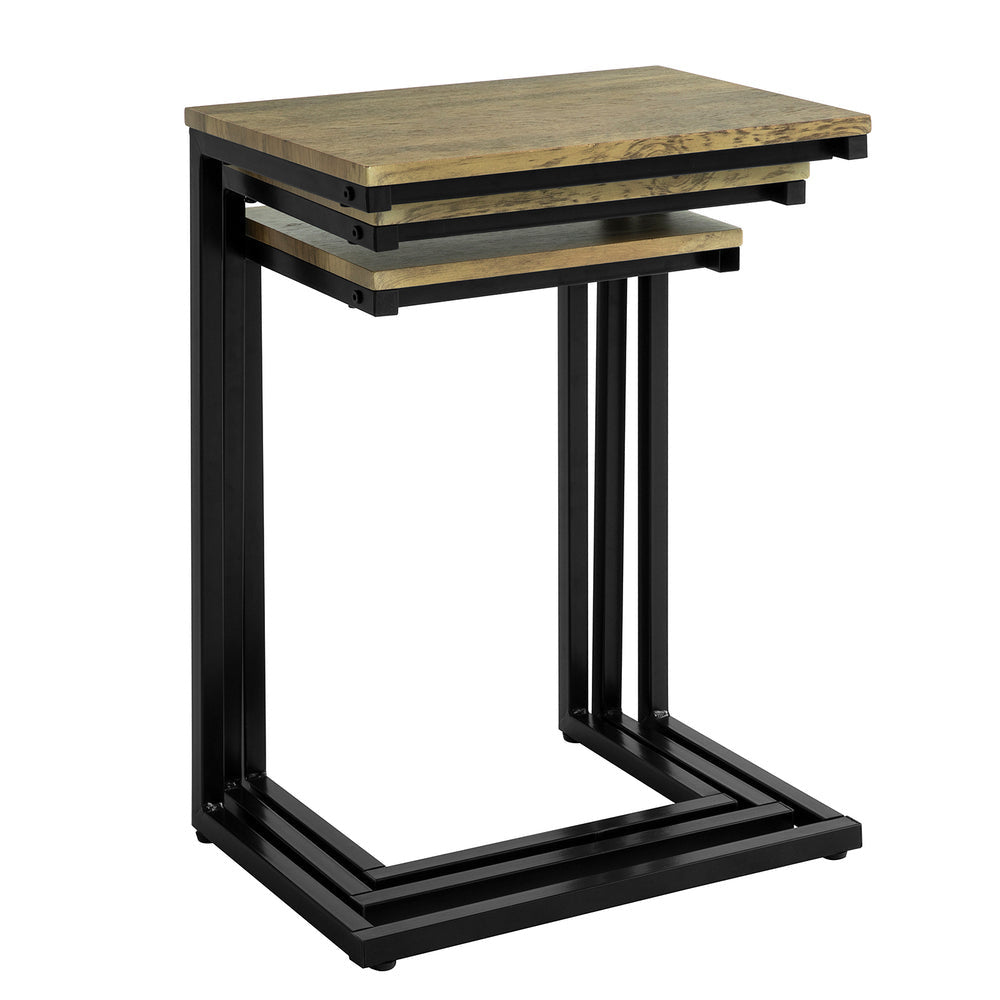 SoBuy Set van 3 salontafels - Inschuifbaar - Bijzettafels - Max. 20KG - 34 x 51 x 26 cm - Houtkleur