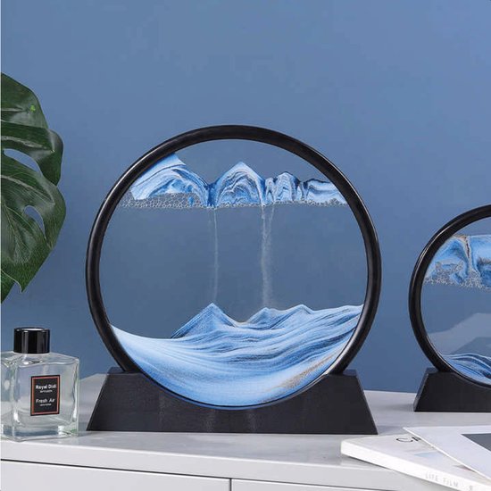 Zandkunst XL - Blauw - Diameter van 30cm - 360° - Zandkunst - In glas - Zandloper - Decoratie - Bewegende zandkunst