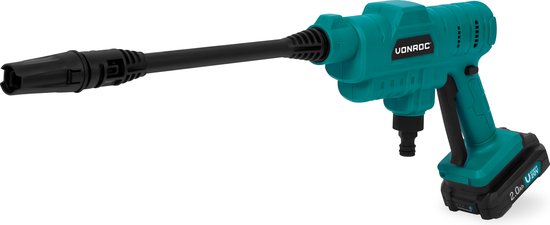 VONROC Accu drukreiniger 20V – 24bar – 198 l/h - Incl. 5m aanzuigslang, reinigingsmiddelenfles en regelbare spuitmond – Incl. 2.0Ah Accu en Snellader
