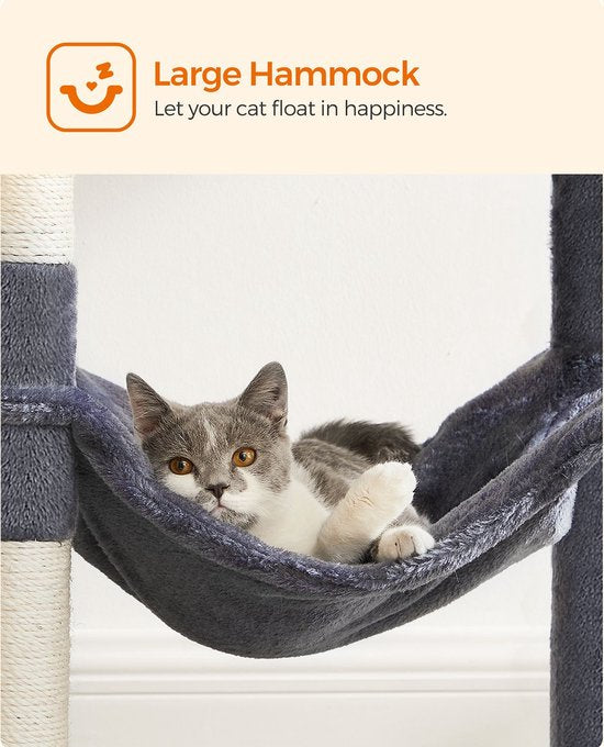 krabpaal - krabpaal met hangmat - Kattenboom 143 cm - rookgrijs
