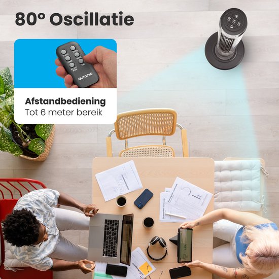 Auronic Torenventilator - Staande Ventilator met Afstandbediening - Timer - 55W - 45dB - 118cm - Donkergrijs