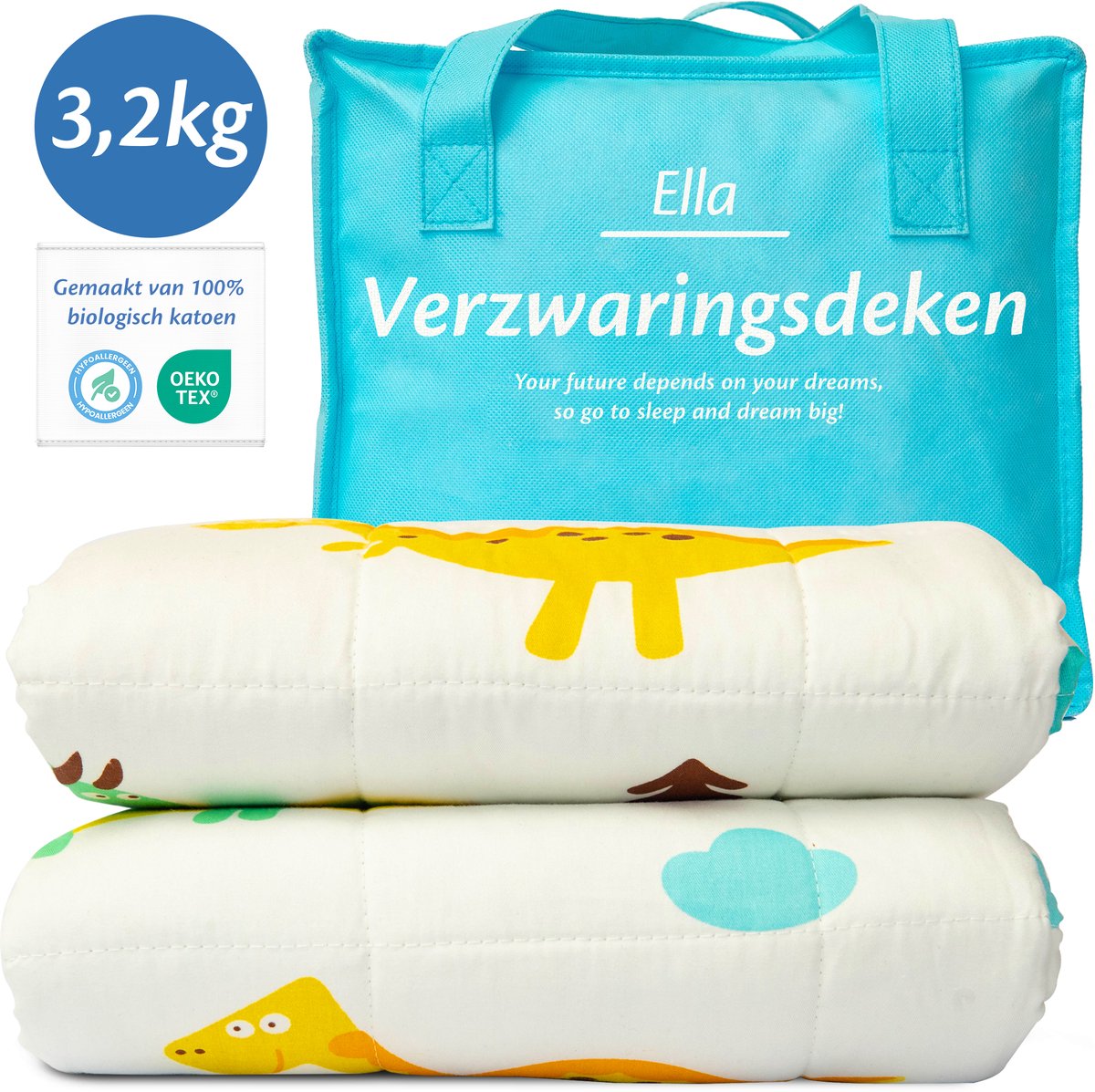 EL-Life Verzwaringsdeken Kind 3,2kg - 100 x 150cm - Zwaartedeken - Weighted Blanket - Verzwaarde Deken - OEKO-TEX Katoen - Ruimte & Astronauten