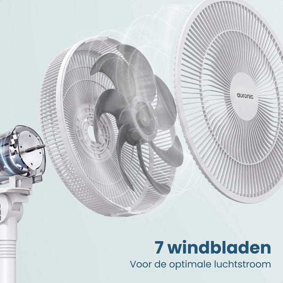 Auronic Staande Ventilator - 3 Snelheden - 85° Oscillatie - Verstelbaar 70-116 cm - Wit