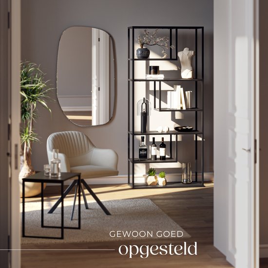 tectake® Wandkast Venda - 85 x 35 x 188 cm - Industriële Look - Stalen Frame - Kast met Kantelbeveiliging - Boekenkast met 6 Asymmetrische Vakken - Moderne Opbergkast voor Woonkamer, Keuken of Slaapkamer