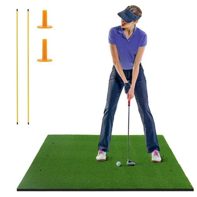 Coast Golf Tee Mat – Inclusief 2 Rubberen Tees & 2 Uitlijnstangen – 6 Tee Posities – 152 x 117 cm – Groen
