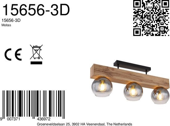 Globo plafonniere Moitas - zwart - metaal - 15656-3D