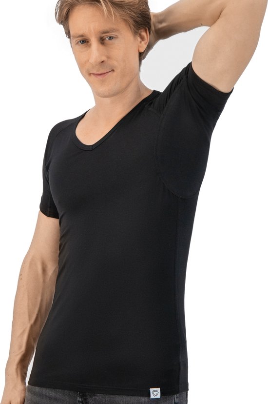 Anti Zweet Shirt - Fibershirts® - Ingenaaide Okselpads - Ondershirt - Zwart - V-hals - Heren - Maat XL