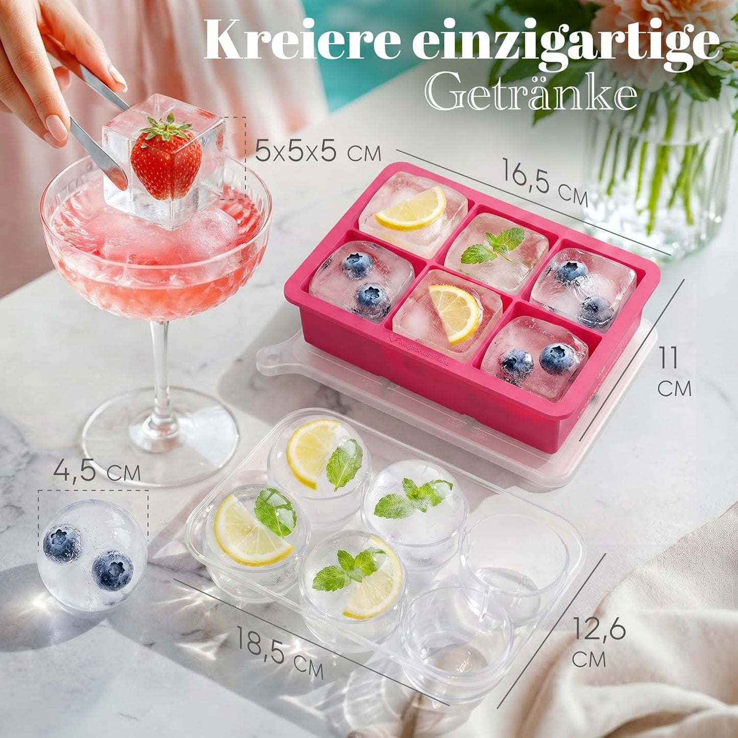 Neighbour's Friend IJsblokjes en IJsbolvorm Set - Roze - XXL - Siliconen