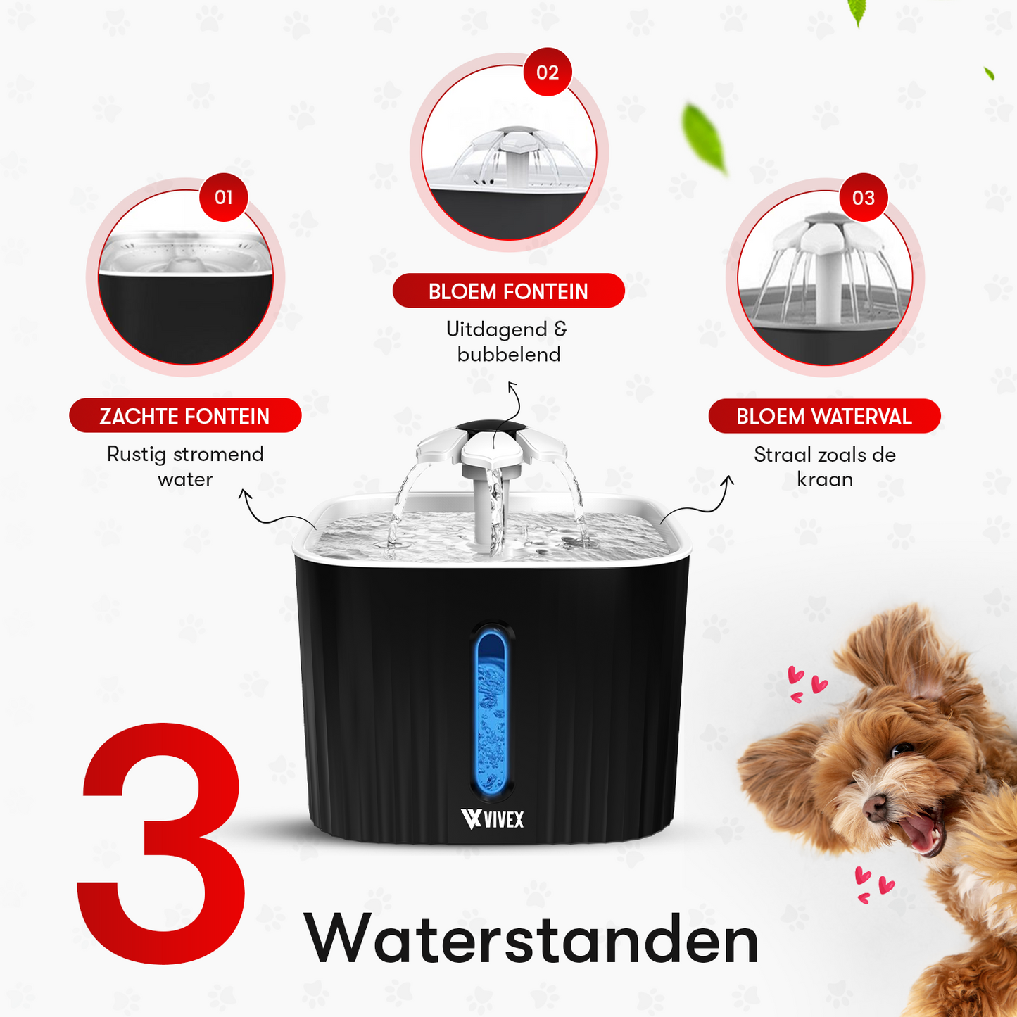 Vivex® Drinkfontein - Waterfontein voor Katten en Honden - Incl. 5 Filters en cleaning tool - Muisstil