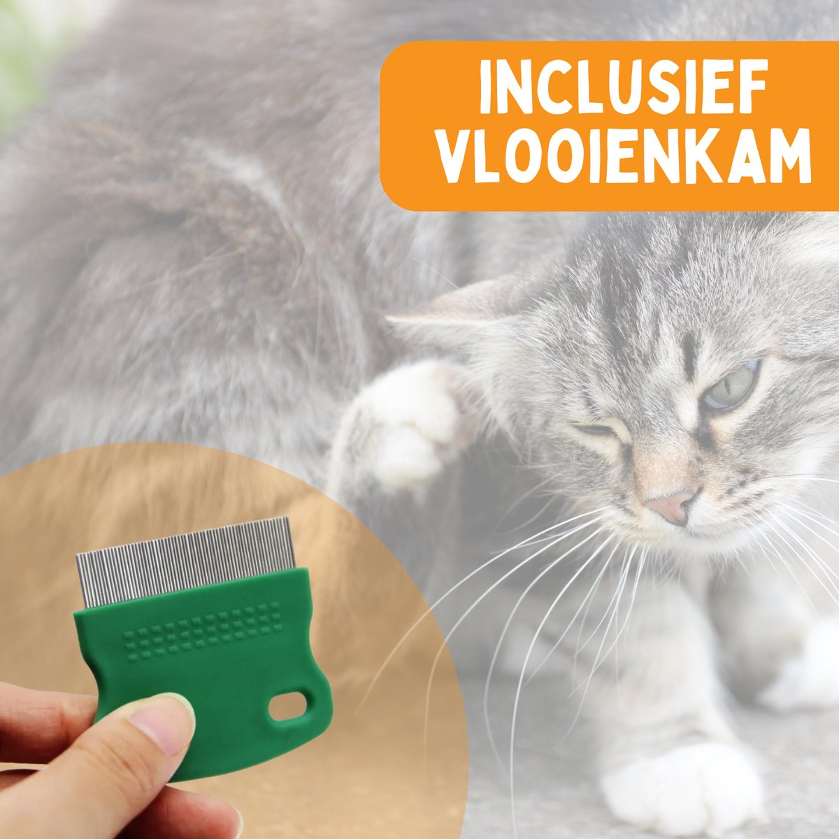 Vlooienband Kat Effectief Tegen Vlooien En Teken - Vlooienmiddel - Beter Dan Vlooiendruppels - Grijs - Incl. Vlooienkam - Organic