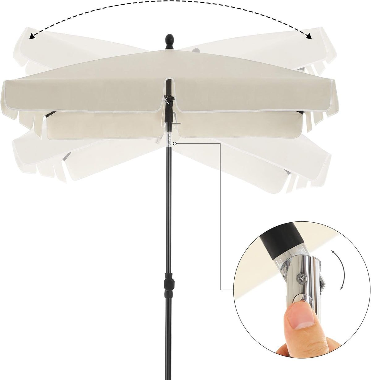 SONGMICS Rechthoekige Balkonparasol 200 x 125 cm, Beige, UV-bescherming tot UPF 50+, Kantelbaar