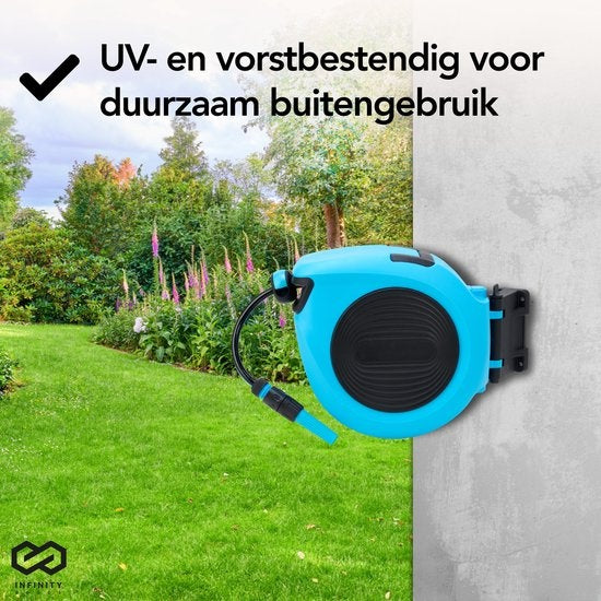 Infinity Goods Wandslangbox - 20 Meter - Slanghouder - Tuinslang Met Haspel - 180° Draaibaar - Automatisch - Slanghaspel